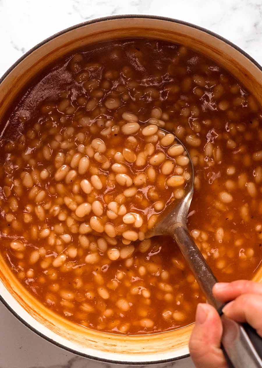 Pot of homemade baked beans