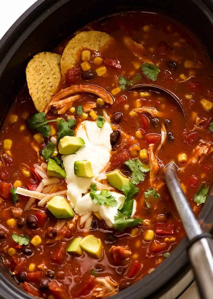 Mexican Chicken Soup being cooked in a slow cooker