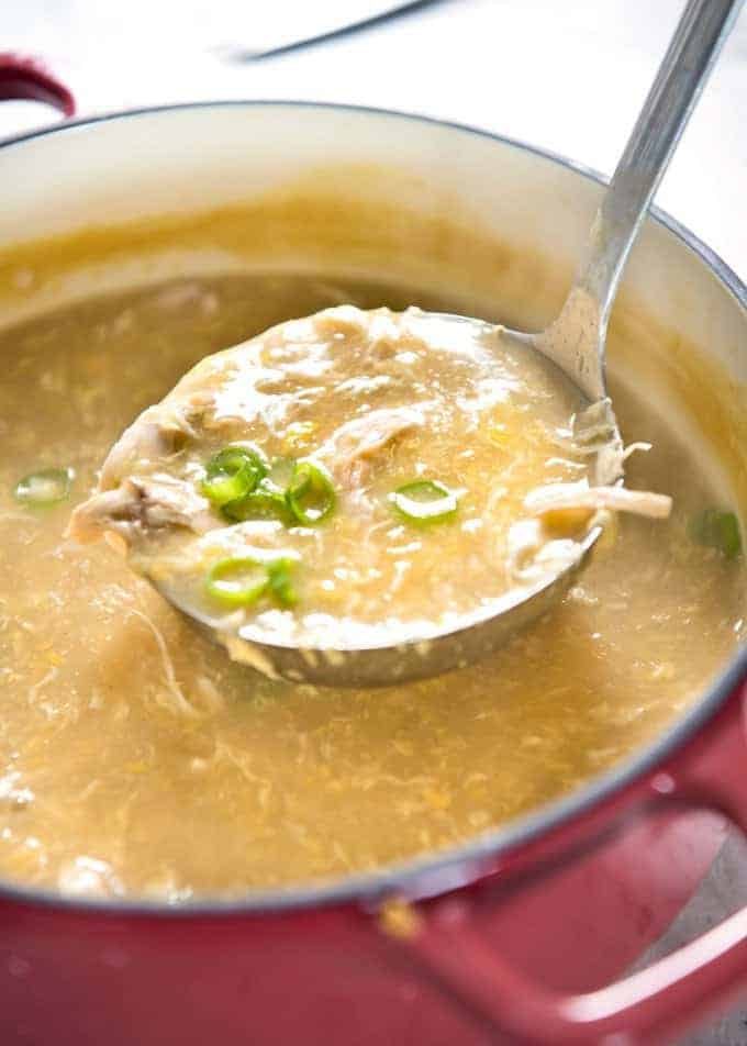 This Chinese Corn Soup with Chicken takes just 15 minutes to make - with no chopping! It's just like what you get at Chinese restaurants! recipetineats.com