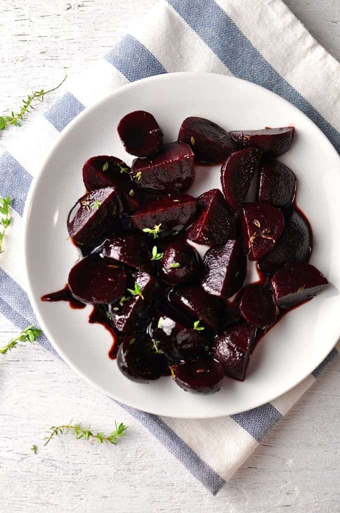 Overhead photo of balsamic glazed beetroots