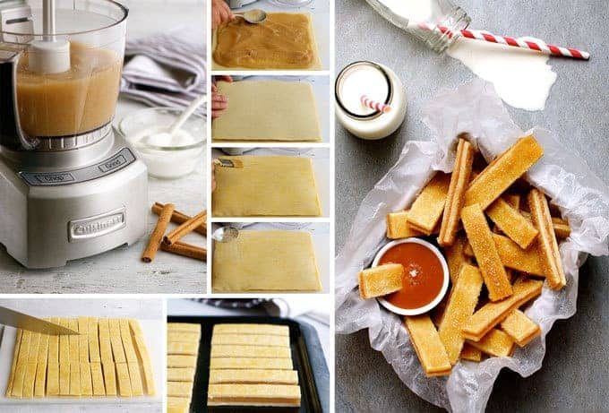 Baked Apple Pie Fries with Salted Caramel Dipping Sauce - everything you love about apple pie, in mini bite size form. Easy to make, fun to eat!