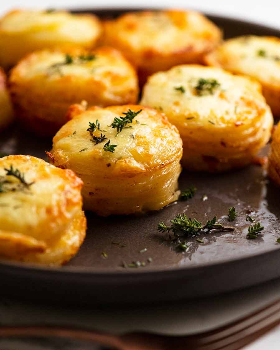 Mini Potato Dauphinoise - Gratin Stacks on a plate