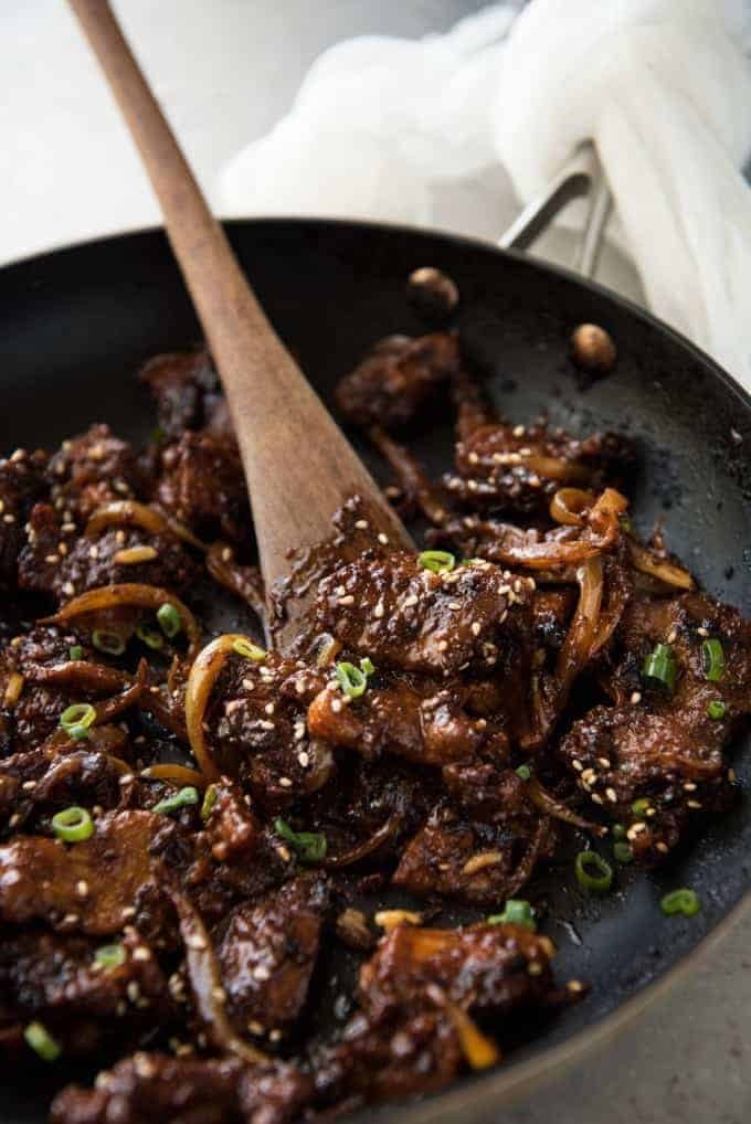 Spicy Korean Pork Stir Fry in wok