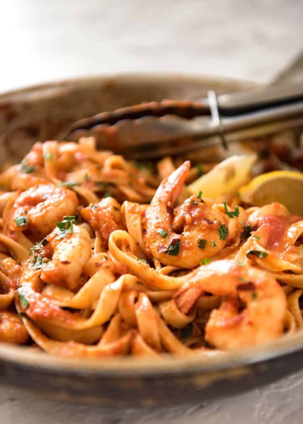 Spicy Chilli Prawn Pasta (Shrimp) - A super quick 15 minute meal with a secret ingredient that makes all the difference! recipetineats.com