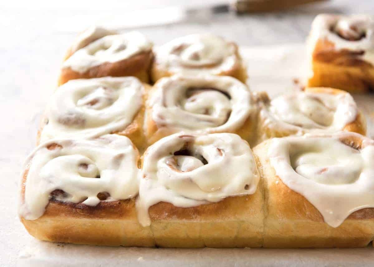 Magic No Knead Cinnamon Rolls - soft and fluffy with a cream cheese glaze! recipetineats.com