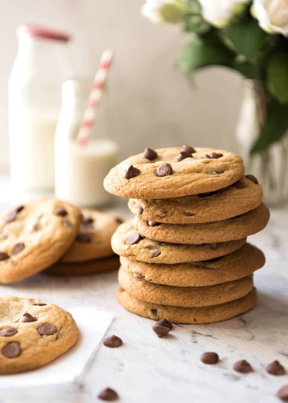 Miracle SOFT Chocolate Chip Cookies that are almost impossibly easy - no creaming butter, no beater, no refrigeration, no rolling dough. These are magical! www.recipetineats.com