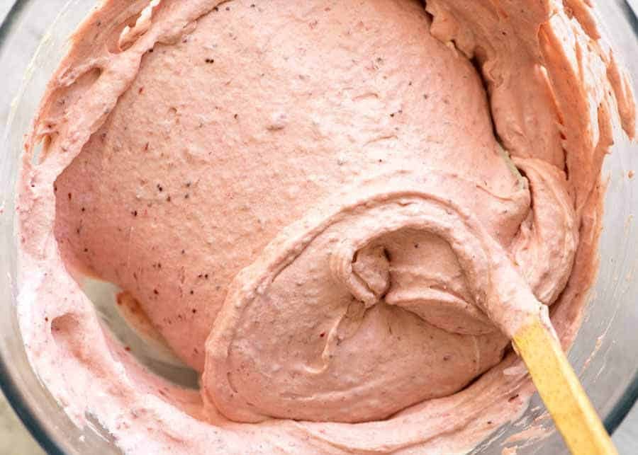 Preparation of No Churn Strawberry Ice Cream