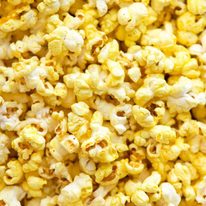 Close up of yellow, buttery, Homemade Movie Popcorn