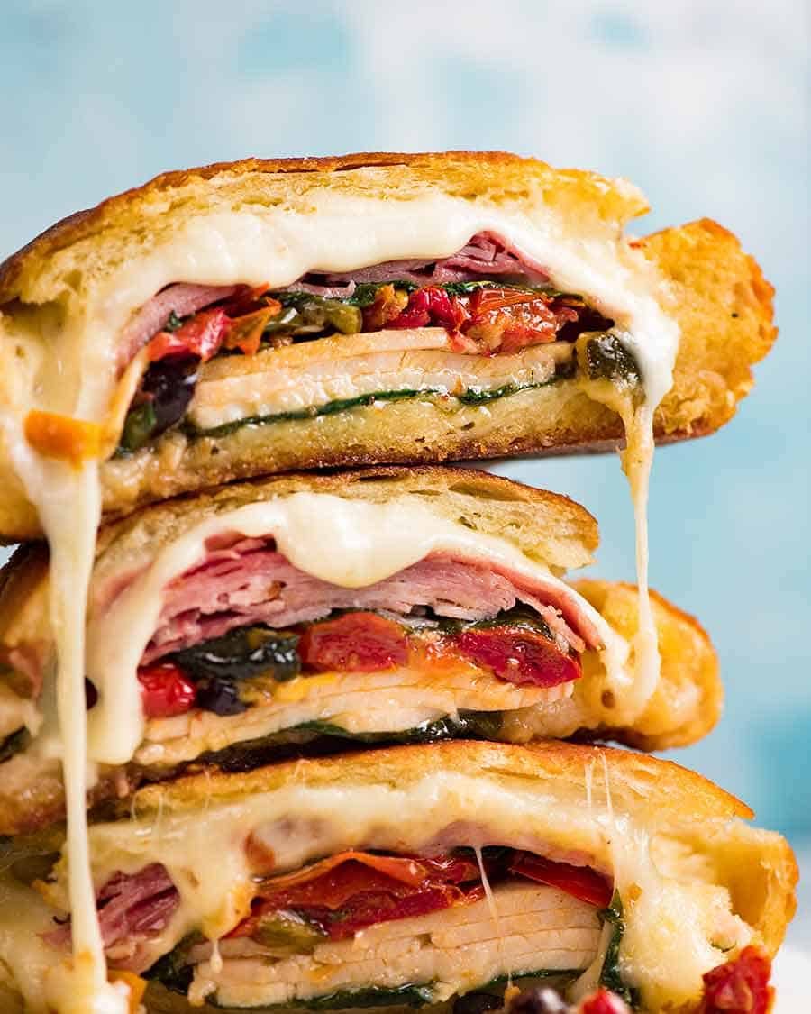 Close up of a stack of Bread Bowl Sandwiches