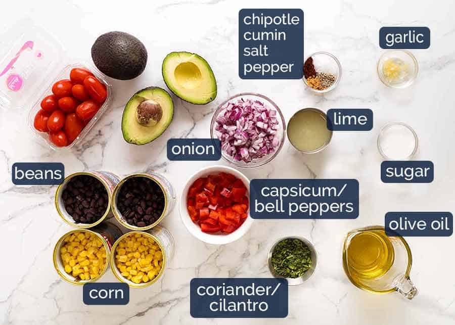 Ingredients for Black Bean Salad with Lime Dressing