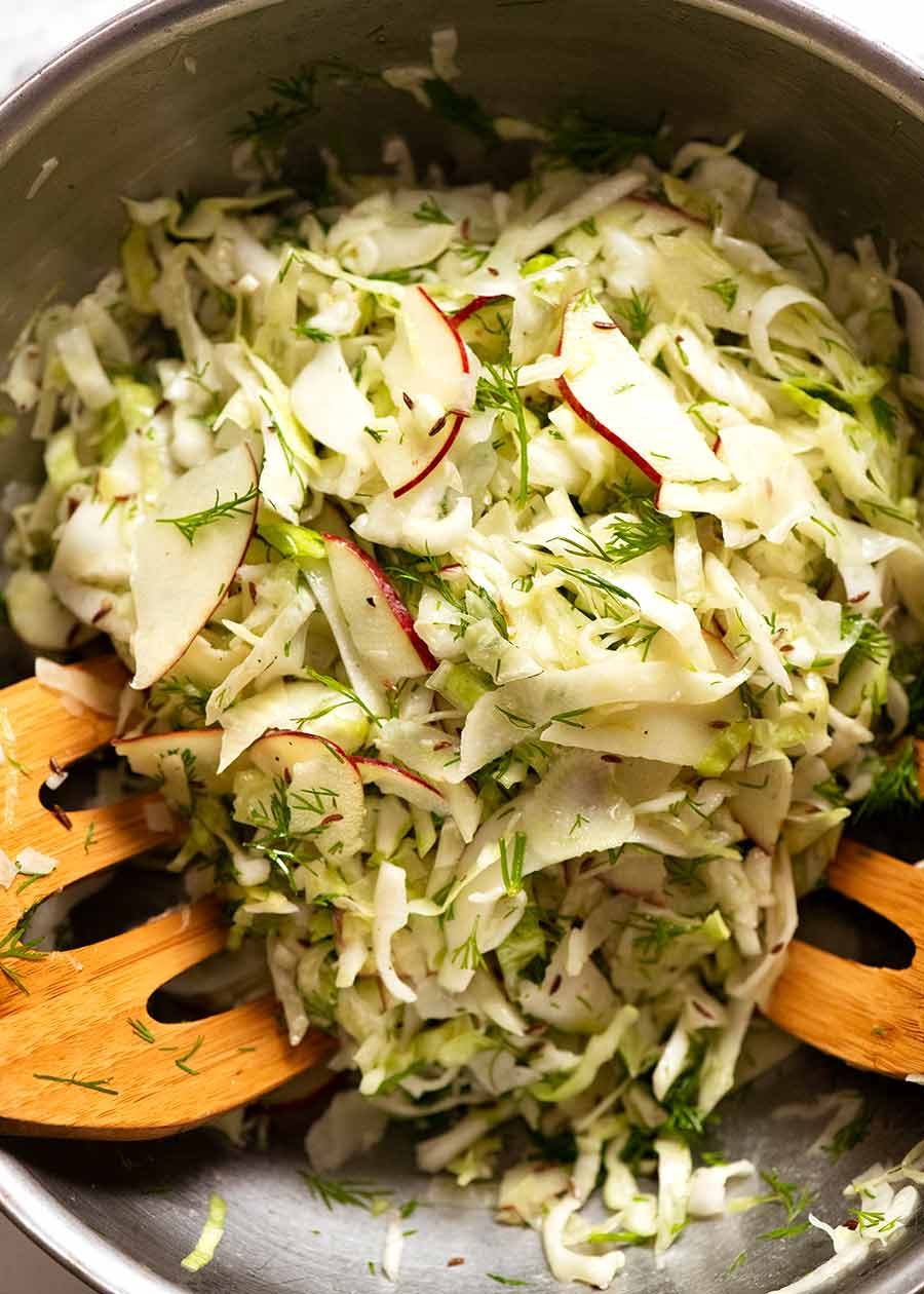 No Mayo Coleslaw (Apple Slaw) in a bowl