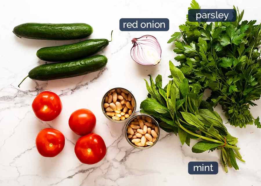 Ingredients in White Bean Tabbouleh Salad