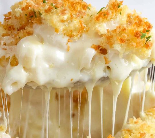 Close up of freshly made Baked Mac and Cheese
