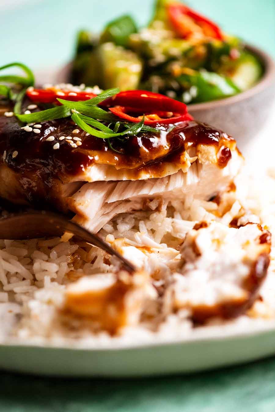 Close up photo showing inside of Asian Glazed Baked Barramundi