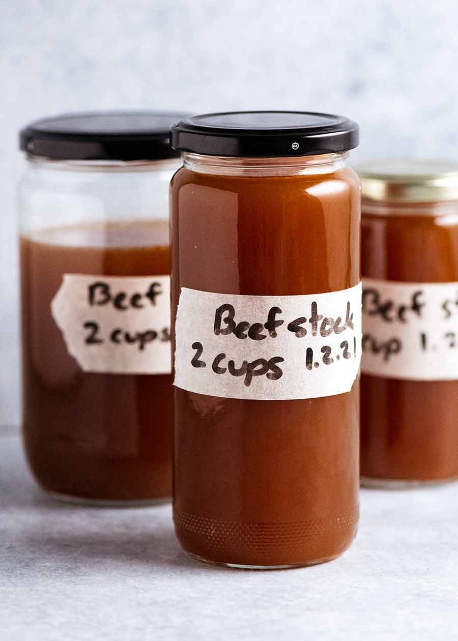 Jars of homemade beef stock