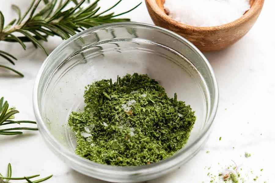 Rosemary salt in a bowl ready to be used