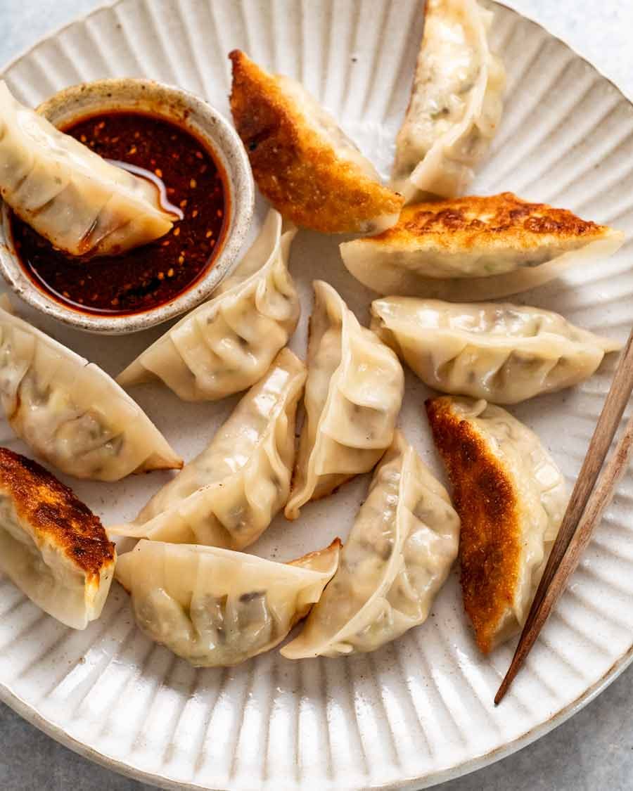 Plate of Vegetable Dumplings (Potstickers)