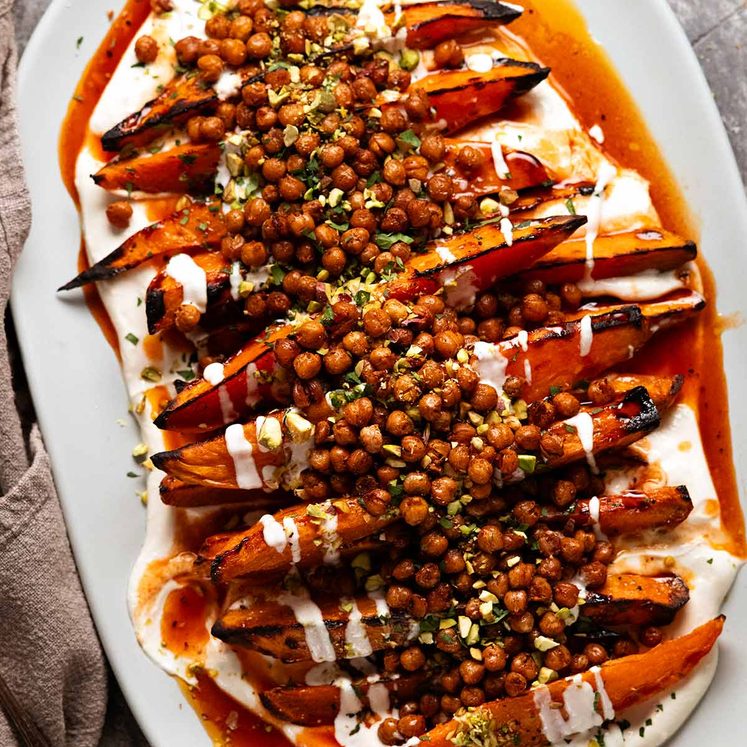 Maple sweet potato salad with whipped tahini