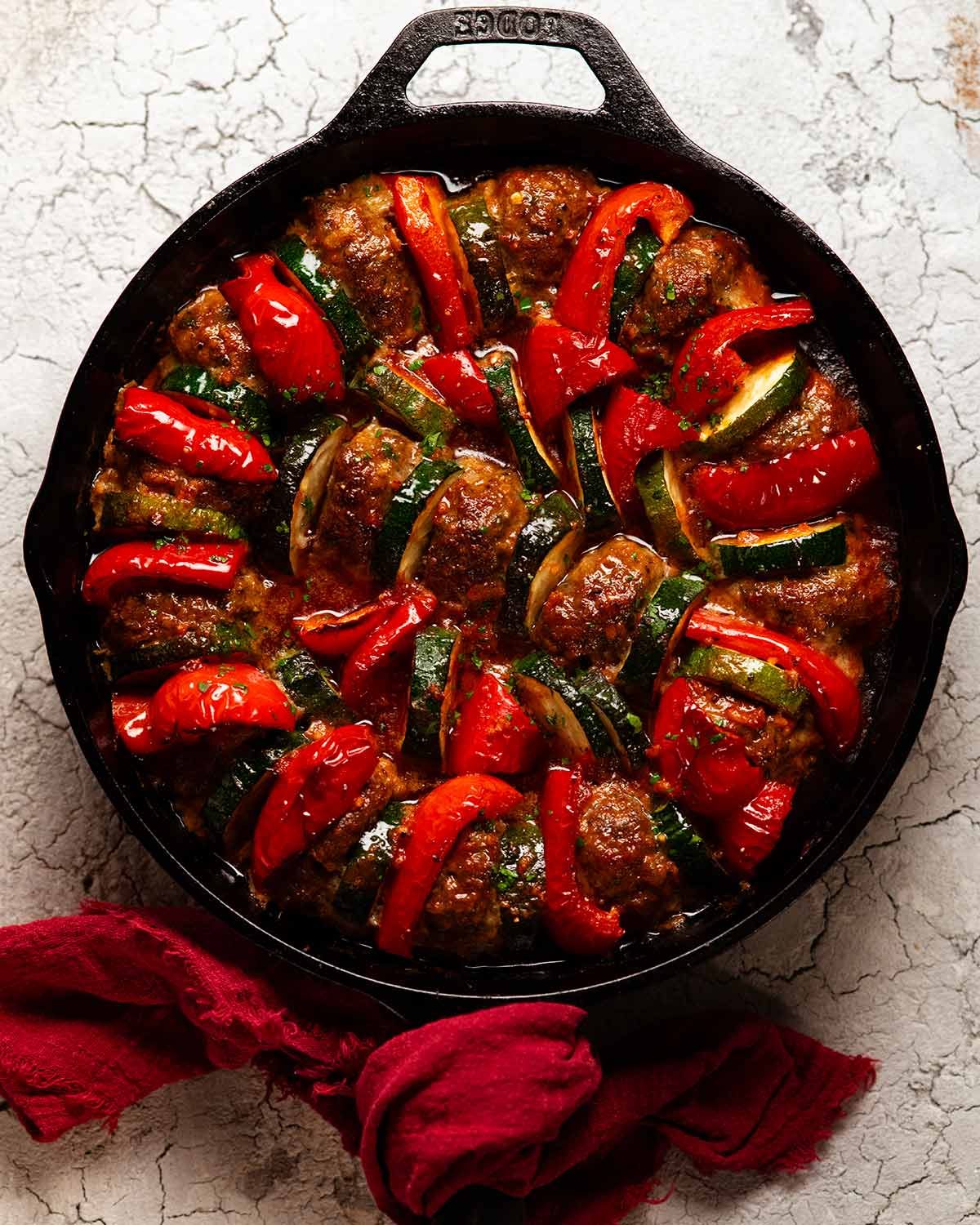 Moroccan Spiral Meatball Zucchini Bake